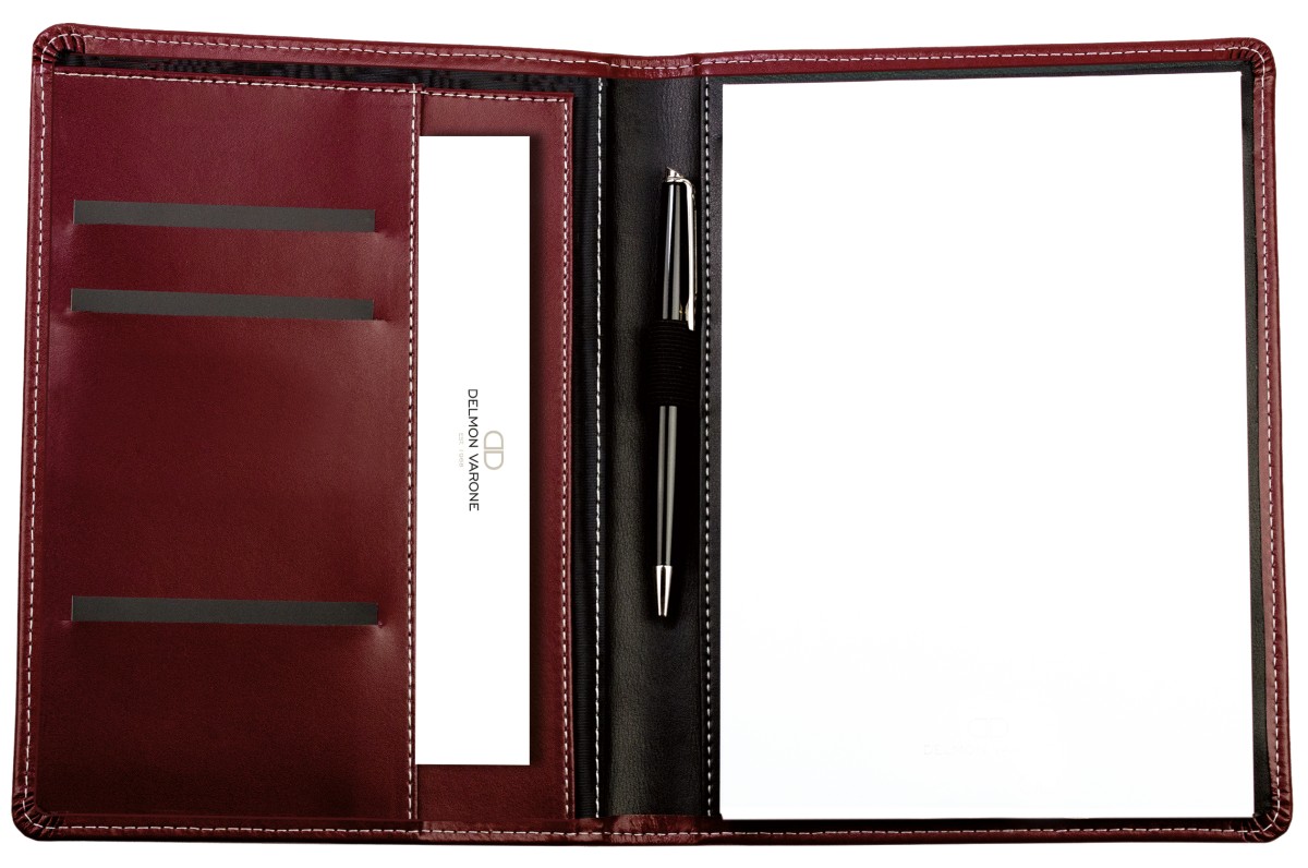 Schreibmappe DIN A5, incl. Memoblock CAMBRIDGE Top Grain Leder mit heller Kontrastnaht rot